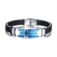Stainless Steel Bracelet, with Leather, plated, for man, black, 9.6mm Approx 8 Inch 