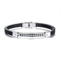 Stainless Steel Bracelet, with Leather, for man & enamel, black, 6mm Approx 8.5 Inch 