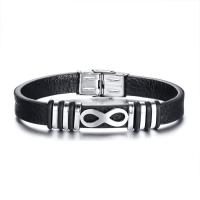 Stainless Steel Bracelet, with Leather, for man, black, 10mm Approx 8.5 Inch 