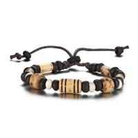 Natural Stone Bracelet, with Nylon Cord & Wood, adjustable & for man, 10mm, 14.6mm Approx 11 Inch 