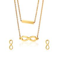 Fashion Stainless Steel Jewelry Sets, Stud Earring & necklace, gold color plated, Double Layer & oval chain & for woman  15mm Approx 19 Inch 