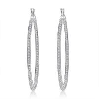 Brass Hoop Earring, Round, platinum plated, micro pave cubic zirconia 