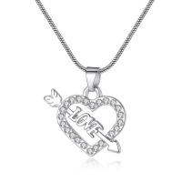 Cubic Zircon Micro Pave Brass Necklace, Heart, platinum plated, herringbone chain & with letter pattern & micro pave cubic zirconia & for woman Approx 15.5 Inch 