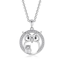 Cubic Zircon Micro Pave Brass Necklace, Owl, platinum plated, oval chain & micro pave cubic zirconia & for woman Approx 15.5 Inch 