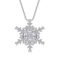 Cubic Zircon Micro Pave Brass Necklace, Snowflake, platinum plated, oval chain & micro pave cubic zirconia Approx 15.5 Inch 