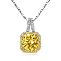 Brass Necklace, with Austrian Crystal, Square, platinum plated, box chain & micro pave cubic zirconia & for woman & faceted Approx 15.5 Inch 