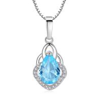 Brass Necklace, with Austrian Crystal, platinum plated, box chain & micro pave cubic zirconia & for woman & faceted Approx 15.5 Inch 