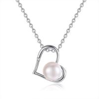 Латунь Ожерелье, с ABS пластик жемчужина, Сердце, покрытый платиной, Овальный цепь & Женский длина:Приблизительно 15.5 дюймовый, продается Strand