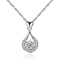 Cubic Zircon Micro Pave Brass Necklace, Teardrop, platinum plated, Singapore chain & micro pave cubic zirconia & for woman & faceted Approx 15.5 Inch 