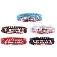Gemstone Bracelets, with Elastic Thread & Brass, plated, natural & Unisex & micro pave cubic zirconia 6mm Approx 7.5 Inch 