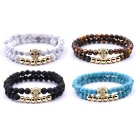 Gemstone Bracelet Set, with Elastic Thread & Brass, Leopard, gold color plated, natural & Unisex & micro pave cubic zirconia, 6mm Approx 7.5 Inch 