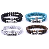 Gemstone Bracelets, with Elastic Thread & Brass, Leopard, silver color plated, natural & Unisex & micro pave cubic zirconia, 6mm Approx 7.5 Inch 