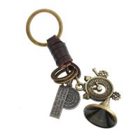 Zinc Alloy Key Chain Jewelry, with cowhide cord, plated, with letter pattern, 110mm, 30mm 
