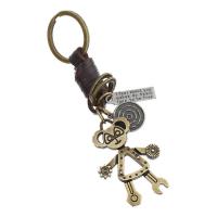 Zinc Alloy Key Chain Jewelry, with cowhide cord, Robot, plated, Unisex & with letter pattern, 110mm, 30mm 