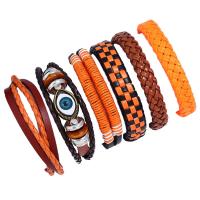 Cowhide Bracelets, with Linen & PU Leather & Resin & Zinc Alloy, plated, vintage & punk style & evil eye pattern & adjustable & for man Approx 6.7-11.8 Inch 