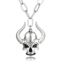 Zinc Alloy Sweater Necklace, with Cotton Cord, Skull, silver color plated, oval chain & for man & enamel Approx 31 Inch 