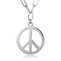 Zinc Alloy Sweater Necklace, with Cotton Cord, Peace Logo, silver color plated, oval chain & for man Approx 31 Inch 