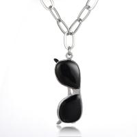 Zinc Alloy Sweater Necklace, with Cotton Cord, Glasses, silver color plated, oval chain & for man & enamel Approx 31 Inch 