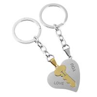Zinc Alloy Puzzle Couple Key Chain, with Stainless Steel Pendant, heart and key, word I love you, plated, Unisex, 100mm, 30mm 