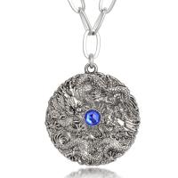 Zinc Alloy Sweater Necklace, Flat Round, antique silver color plated, oval chain & for man & with rhinestone Approx 31 Inch 