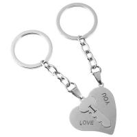 Zinc Alloy Puzzle Couple Key Chain, with Stainless Steel Pendant, heart and key, word I love you, plated, Unisex, 100mm, 30mm 
