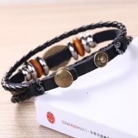 PU Leather Bracelet, with Waxed Linen Cord & Non Magnetic Hematite & Wood & Stainless Steel & Zinc Alloy, Evil Eye, plated, durable & Unisex, black, 215mm Approx 8.4 Inch 