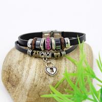 PU Leather Bracelet, with Non Magnetic Hematite & Wood & Stainless Steel & Zinc Alloy, plated, durable & Unisex & with rhinestone 195mm Approx 7.5 Inch 