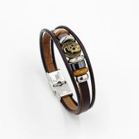 PU Leather Bracelet, with Non Magnetic Hematite & Wood & Stainless Steel & Zinc Alloy, plated, durable & Unisex 195mm Approx 7.5 Inch 