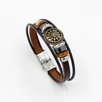 PU Leather Bracelet, with Non Magnetic Hematite & Wood & Zinc Alloy, plated, durable & Unisex, brown, 195mm Approx 7.5 Inch 