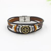 PU Leather Bracelet, with Waxed Linen Cord & Non Magnetic Hematite & Zinc Alloy, antique bronze color plated, durable & for woman, black, 195mm Approx 7.5 Inch 