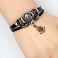 PU Leather Bracelet, with Waxed Linen Cord & Non Magnetic Hematite & Zinc Alloy, Anchor and Ship Wheel, plated, for woman, black, 195mm Approx 7.5 Inch 