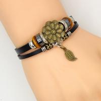 PU Leather Bracelet, with Non Magnetic Hematite & Zinc Alloy, plated, Unisex, black, 195mm Approx 7.5 Inch 