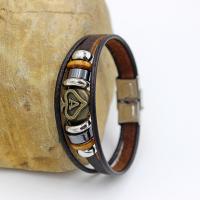 PU Leather Bracelet, with Waxed Linen Cord & Non Magnetic Hematite & Wood & Zinc Alloy, plated, Unisex, brown, 195mm Approx 7.5 Inch 