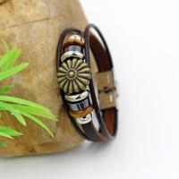 PU Leather Bracelet, with Non Magnetic Hematite & Wood & Zinc Alloy, plated, Unisex, 195mm Approx 7.5 Inch 