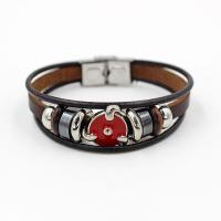 PU Leather Bracelet, with Waxed Linen Cord & Non Magnetic Hematite & Zinc Alloy, plated, Unisex & enamel, 195mm Approx 7.5 Inch 