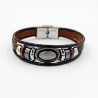 PU Leather Bracelet, with Waxed Linen Cord & Non Magnetic Hematite & Wood & Zinc Alloy, plated 195mm Approx 7.5 Inch 