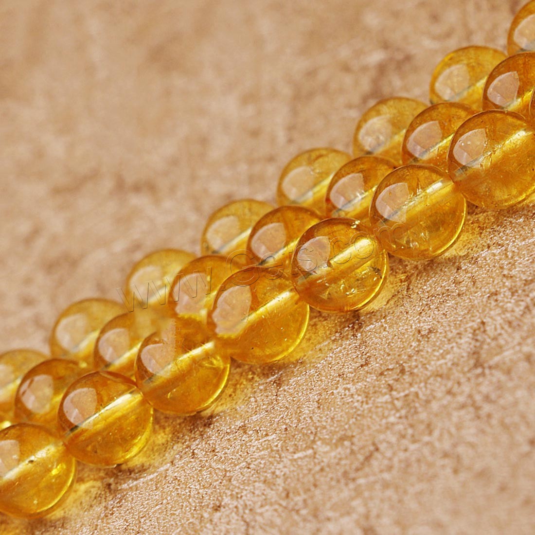 Knistern Quarz Perlen, rund, natürlich, verschiedene Größen vorhanden, gelb, Länge:ca. 15.7 ZollInch, verkauft von Strang