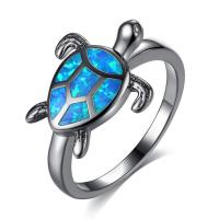 Brass Finger Ring, with Opal, Turtle, gun black plated & for woman, nickel, lead & cadmium free 