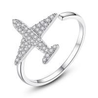 Cubic Zirconia Micro Pave Brass Finger Ring, Airplane, platinum plated, micro pave cubic zirconia & for woman, nickel, lead & cadmium free 