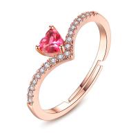 Brass Open Finger Ring, with Garnet, Heart, rose gold color plated, micro pave cubic zirconia & for woman, nickel, lead & cadmium free 
