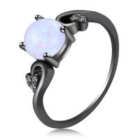 Brass Finger Ring, with Opal, plumbum black color plated & for woman & with rhinestone, nickel, lead & cadmium free 
