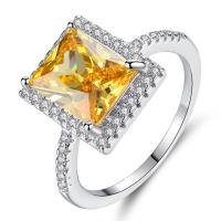 Brass Finger Ring, with Austrian Crystal, Square, platinum plated & micro pave cubic zirconia & for woman & faceted, nickel, lead & cadmium free 