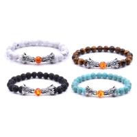Gemstone Bracelets, with Amber & Zinc Alloy, Dragon, antique silver color plated, natural & Unisex, 8mm Approx 7.5 Inch 