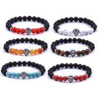 Lava Bracelet, with Gemstone & Zinc Alloy, Lion, antique silver color plated, natural & Unisex Approx 7.5 Inch 