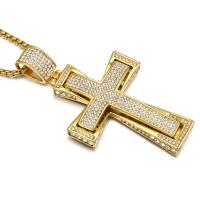 Titanium Steel Sweater Necklace, Cross, gold color plated, with packing bag & Unisex & box chain & with rhinestone Approx 24 Inch 