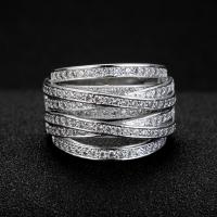Cubic Zircon Brass Finger Ring, silver color plated, Unisex & with cubic zirconia & multi-strand, 16mm 