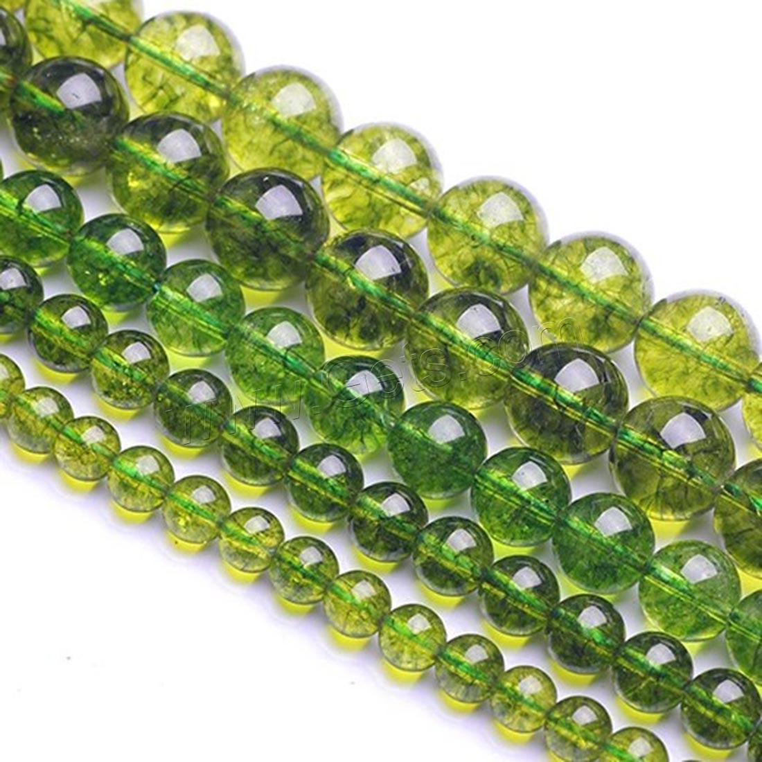 Peridot Beads, Crackle Quartz, with Clear Quartz, Round, natural, Natural, olive green, Length:Approx 15.7 Inch, Sold By Strand