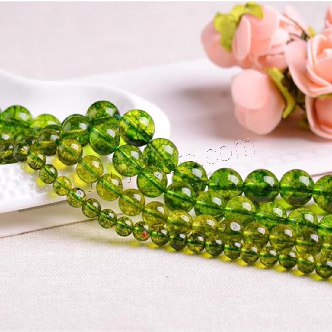 Peridot Beads, Crackle Quartz, with Clear Quartz, Round, natural, Natural, olive green, Length:Approx 15.7 Inch, Sold By Strand