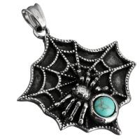 Stainless Steel Pendant, with Synthetic Turquoise, Spider Web, blacken Approx 