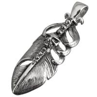 Stainless Steel Feather Pendant, with skull pattern & with rhinestone & blacken Approx 